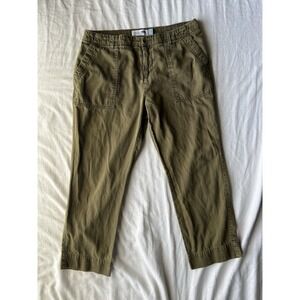 Old Navy Straight Ankle Pants Women's Size 4 Olive Utility Crop Pockets Cotton